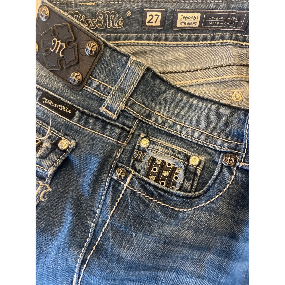 Miss Me Embellished Pockets Straight Leg Denim‎ Jeans Women's Size 27